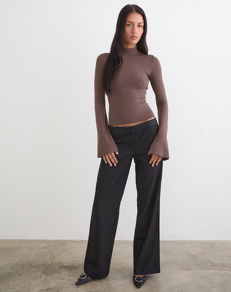 Afbeelding van Nell High Neck Long Sleeve Top in Jersey Coffee Quartz