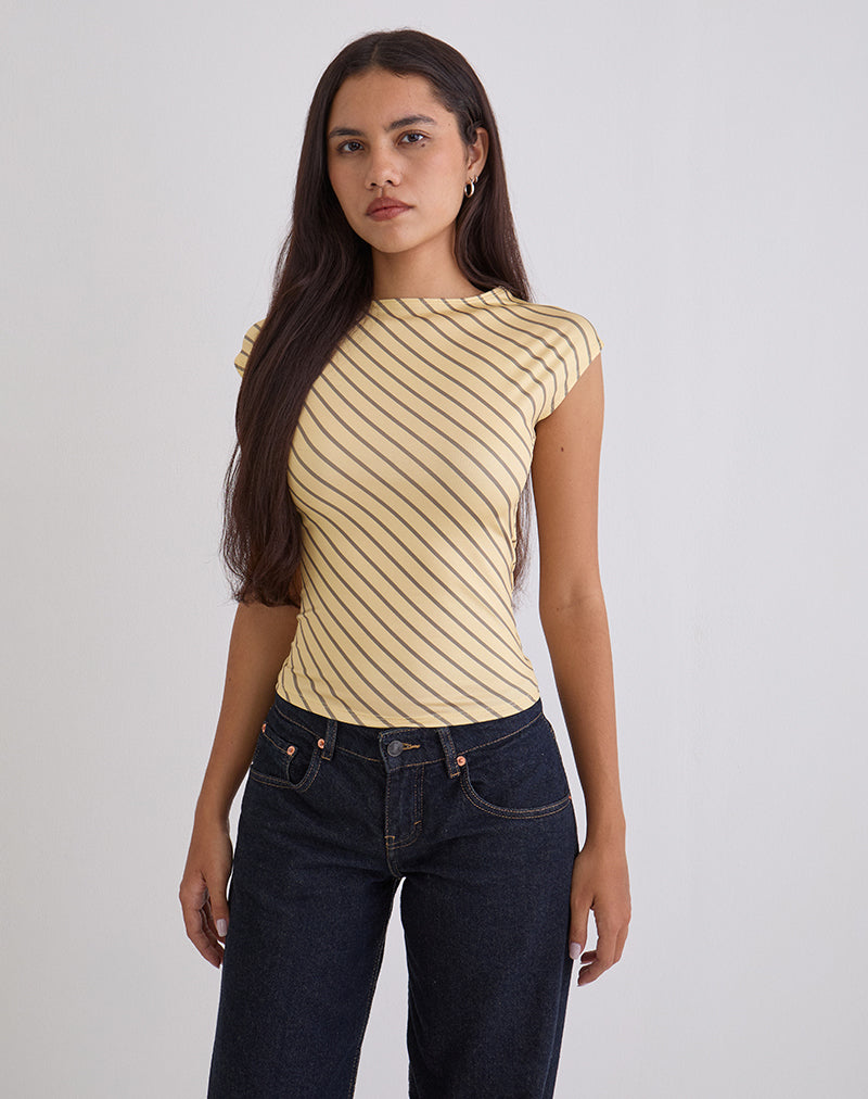 Afbeelding van Nova Slinky Top in Gele Diagonaal Streep