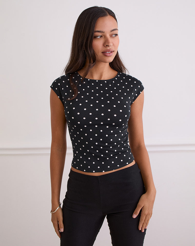 Nova Top in Zwart Polka Jersey