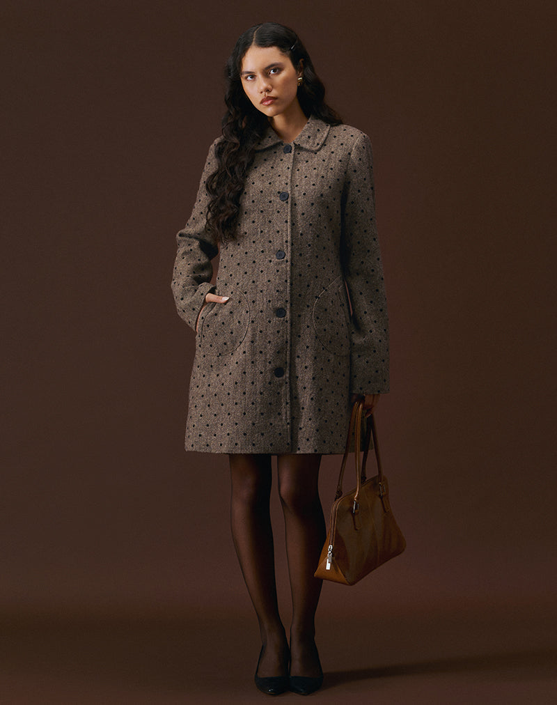 Afbeelding van Lirena Longline Coat in Polka Brown