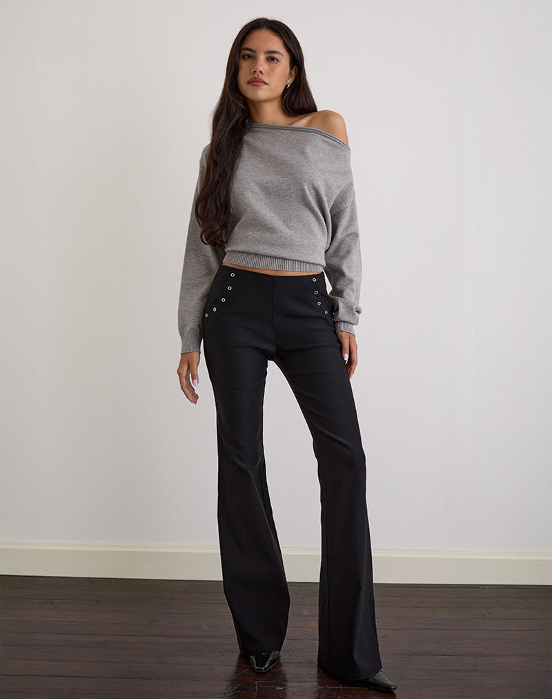 Olira Flare Broek met Oogjes in Getailleerd Zwart