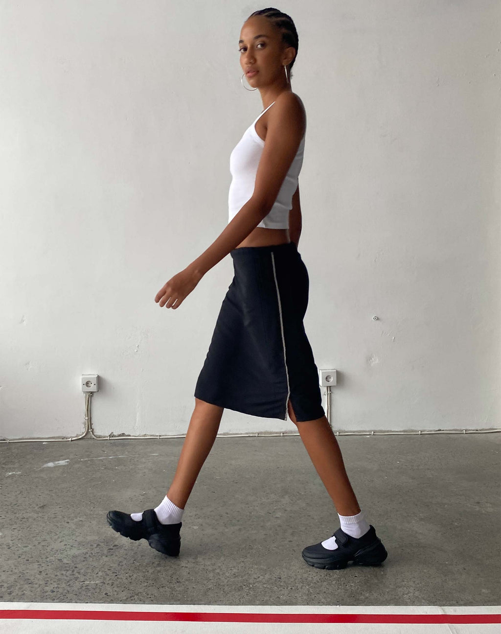 Ashlyn Cargo Midi rok in zwart met witte streep