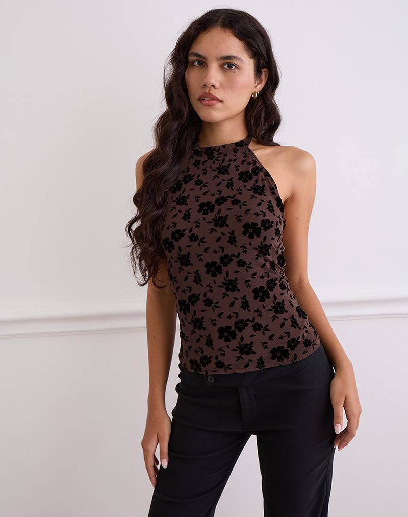Olivera Top in Bruin Tuinbloemen