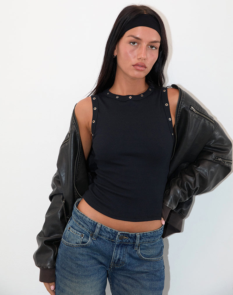 Afbeelding van Omari Eyelet Tank Top in Rib Zwart