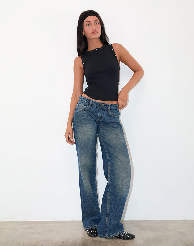 Omari Eyelet Tank Top in Rib Zwart