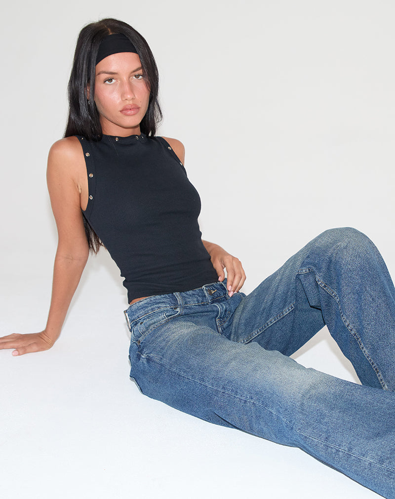 Afbeelding van Omari Eyelet Tank Top in Rib Zwart
