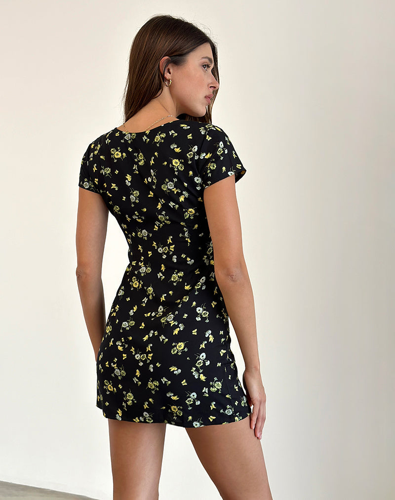 Afbeelding van Omoni Mini Dress in Lemon and Lime Zwart
