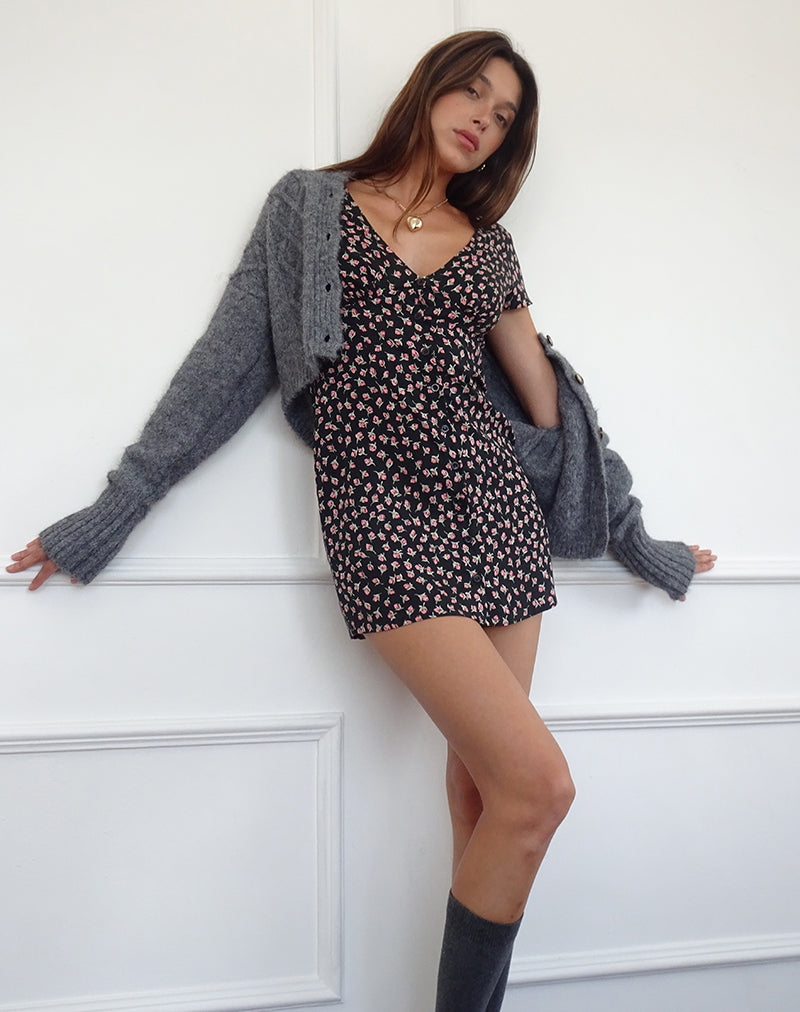 Afbeelding van Omoni Mini Jurkje in Red Rose Ditsy Black