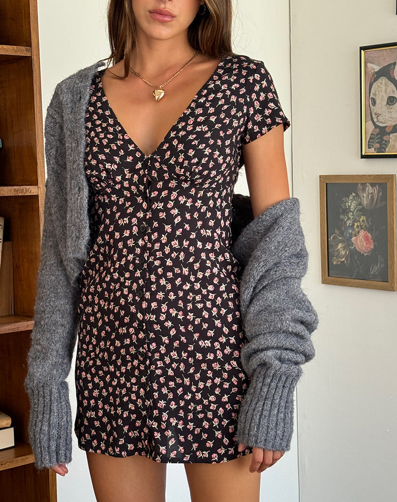 Afbeelding van Omoni Mini Jurkje in Red Rose Ditsy Black