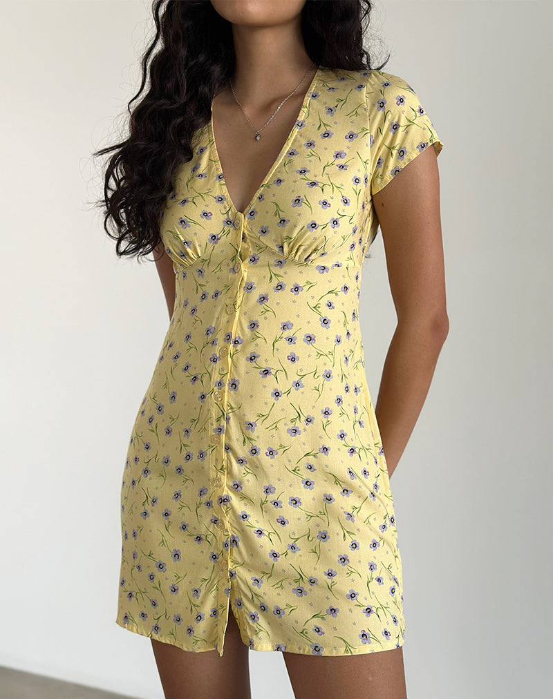 Afbeelding van Omoni Mini Dress in Wild Flower Lemon Drop