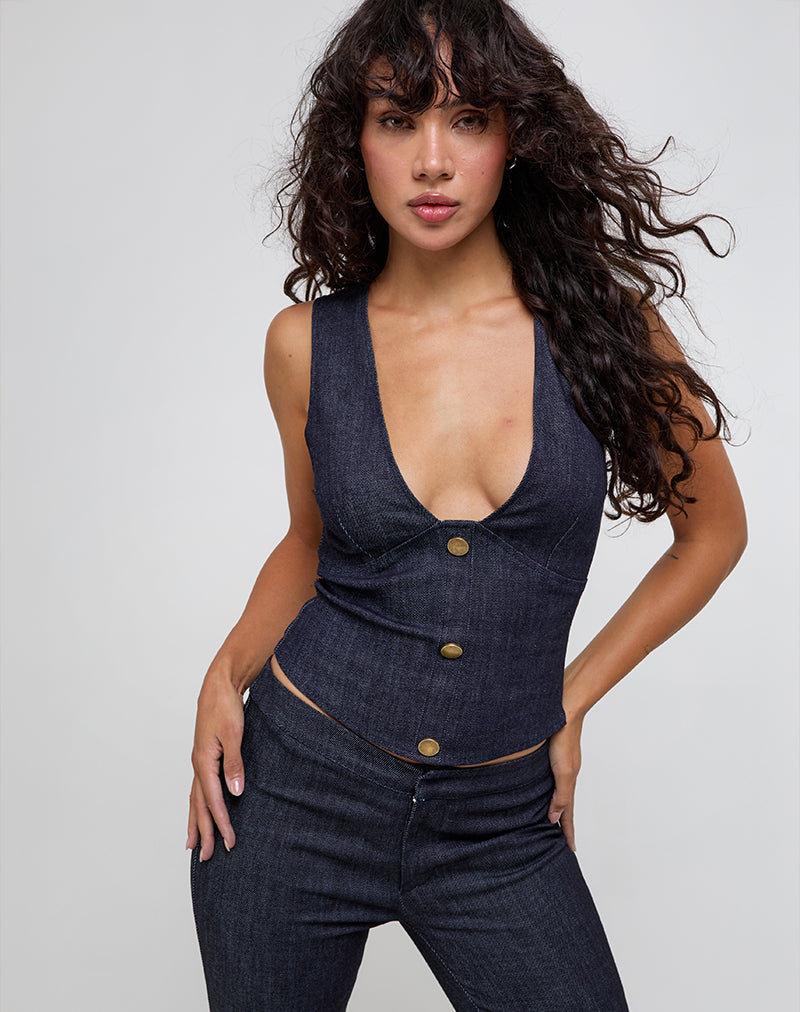 Afbeelding van Oria Vest Top in Donker Denim Indigo
