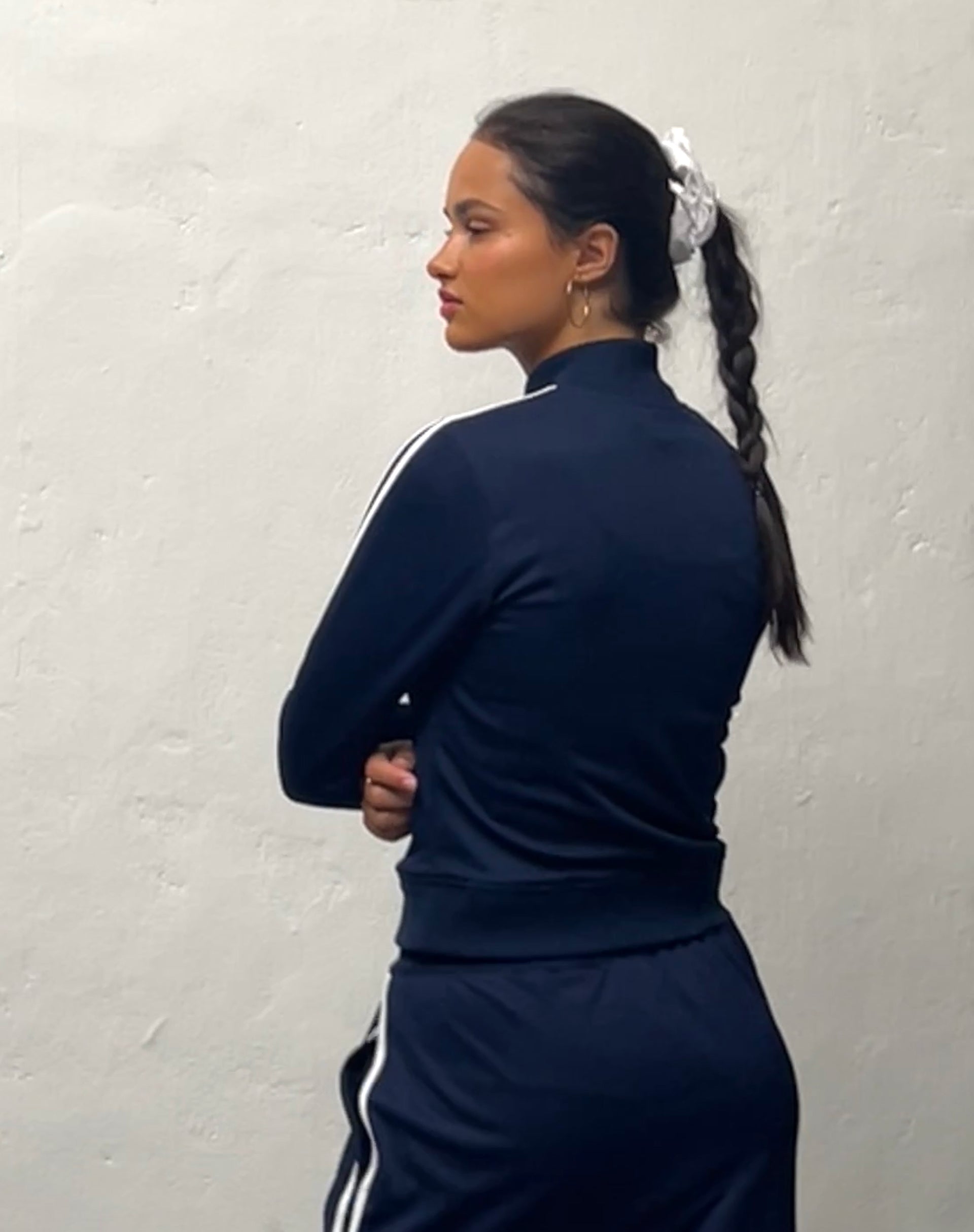 Afbeelding van Orion Zip Up Trui in Navy met Witte Strepen en M-Borduursel