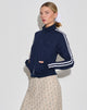 Afbeelding van Orion Zip Up Trui in Navy met Witte Strepen en M-Borduursel