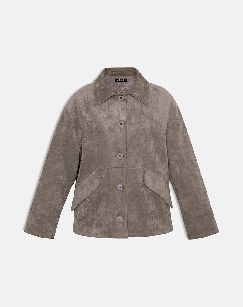 Afbeelding van Orson Jacket in Faux Suede Olijfgrijs