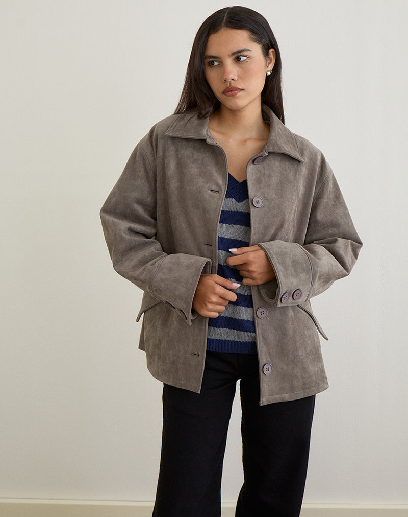 Afbeelding van Orson Jacket in Faux Suede Olijfgrijs