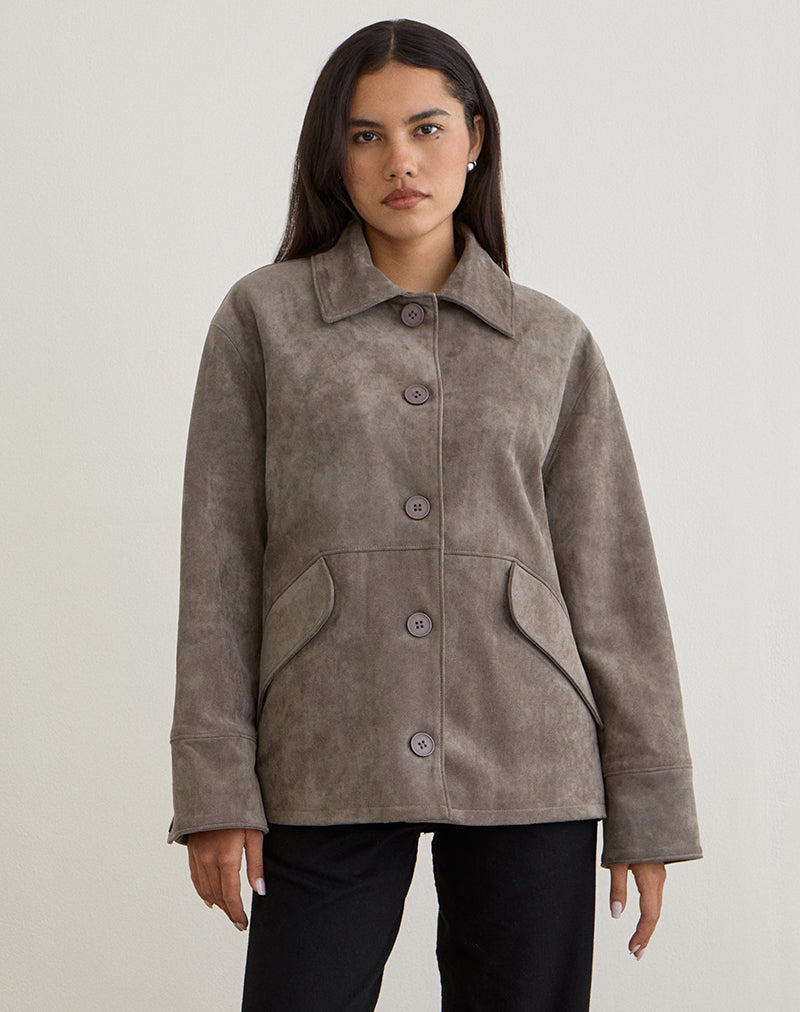 Afbeelding van Orson Jacket in Faux Suede Olijfgrijs