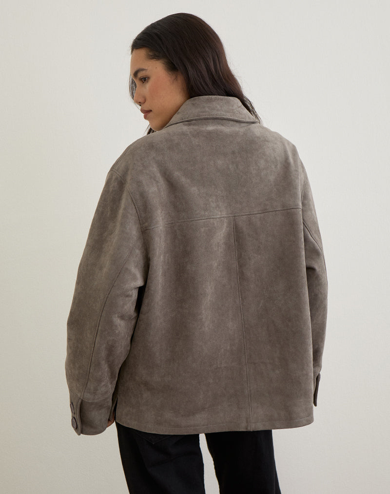 Afbeelding van Orson Jacket in Faux Suede Olijfgrijs