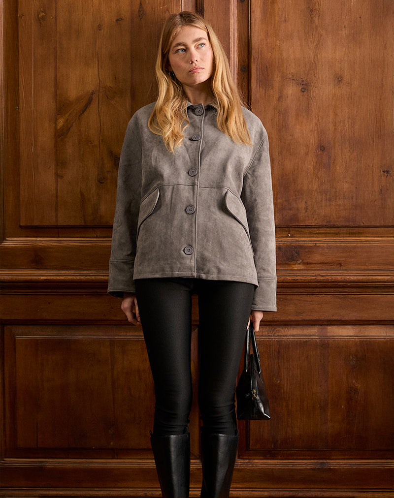 Afbeelding van Orson Jacket in Faux Suede Olijfgrijs