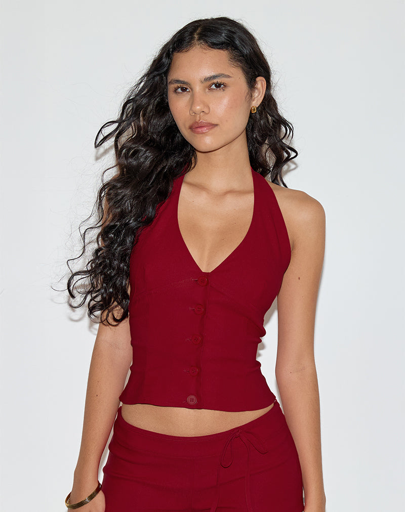 Ortee Haltertop in Getailleerd rood