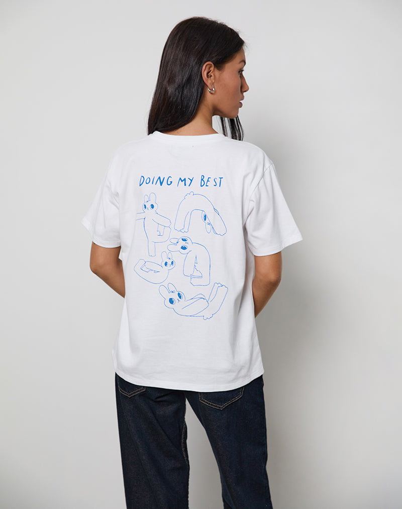 Oversized Basic T-shirt in wit met Doing My Best-grafiek