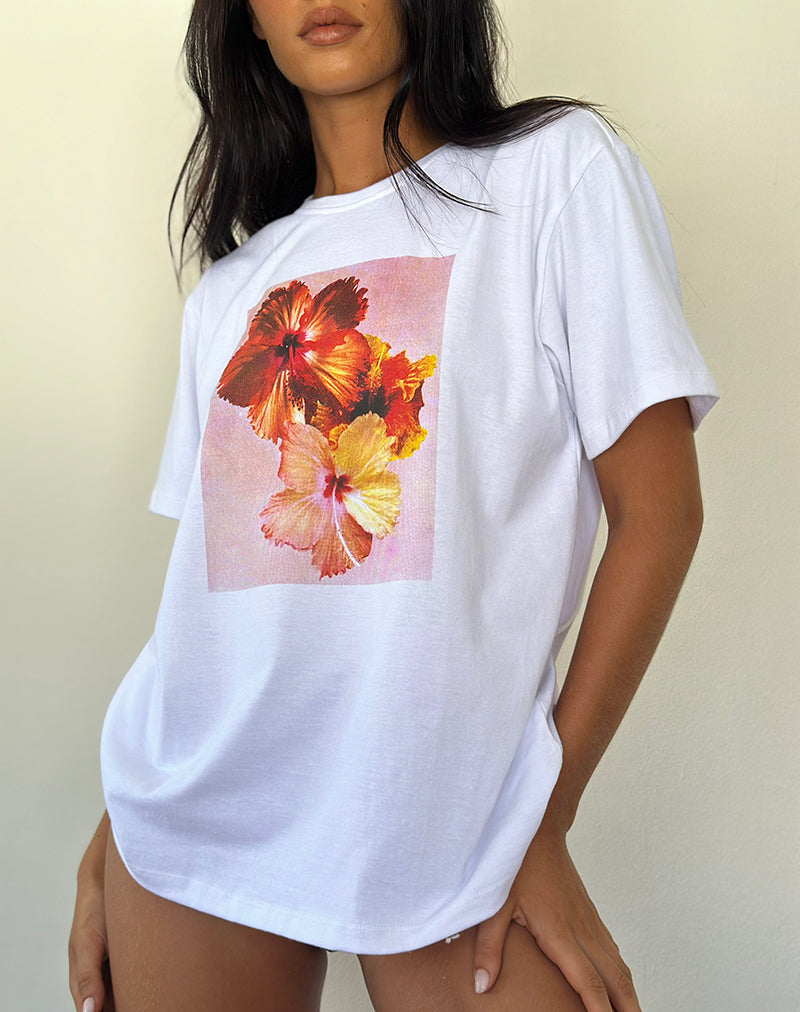 Afbeelding van Oversized Basic T-shirt in Wit Hibiscus