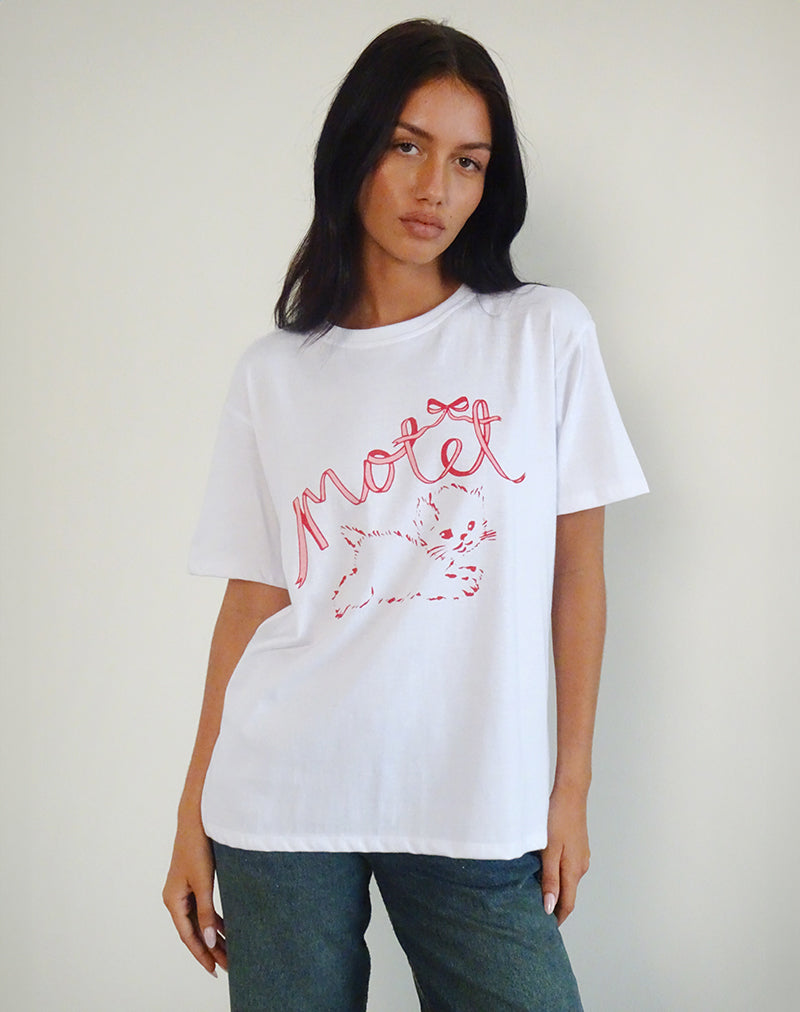Afbeelding van Oversized Basic T-shirt in Wit met Kitty