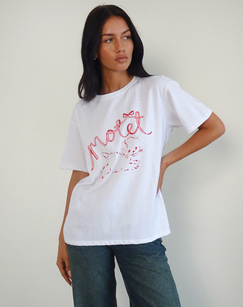 Afbeelding van Oversized Basic T-shirt in Wit met Kitty