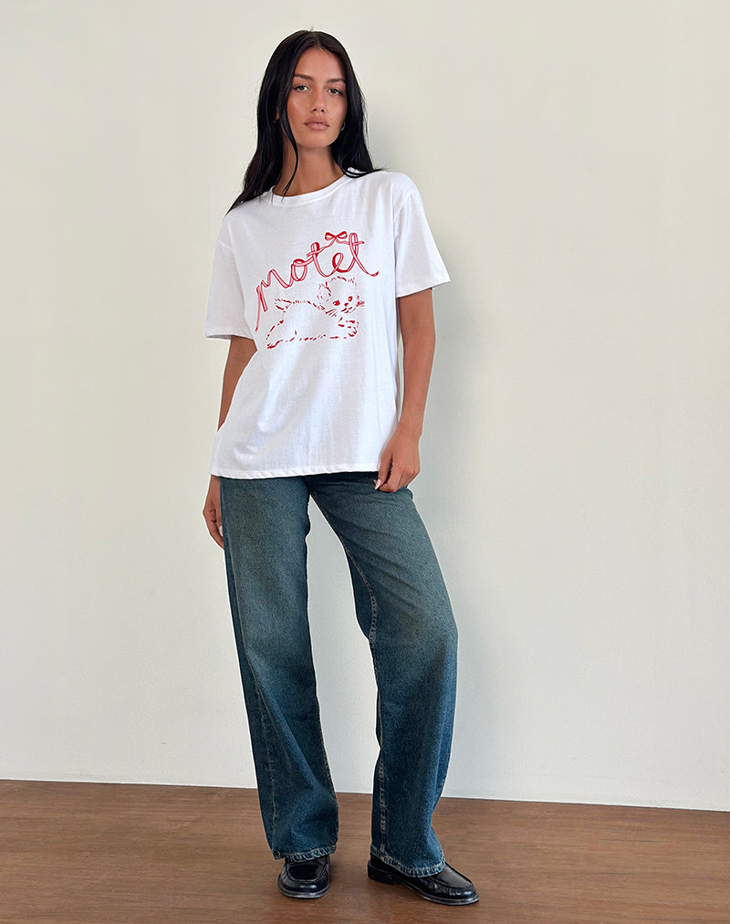 Oversized Basic T-shirt in Wit met Kitty