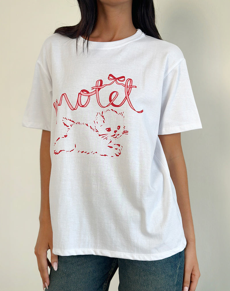 Oversized Basic T-shirt in Wit met Kitty