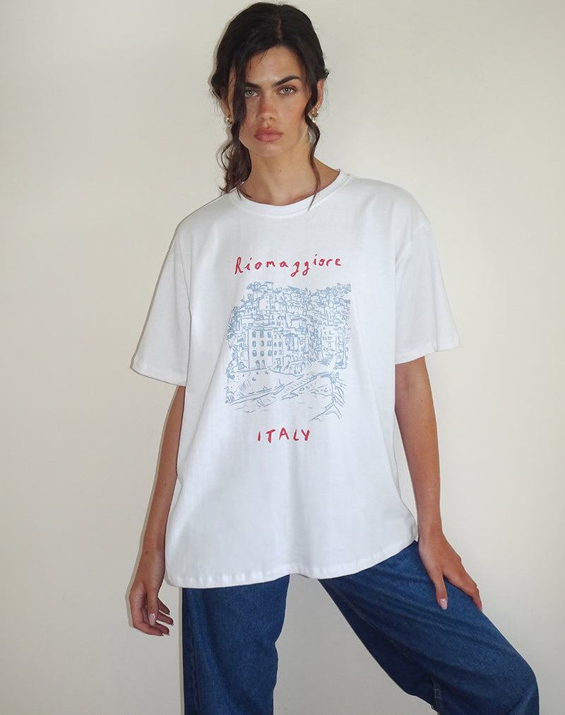 Afbeelding van Oversized Basic T-shirt in Riomaggiore Italië Wit