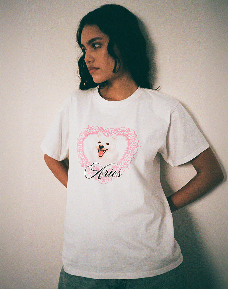 Afbeelding van Oversize Basic T-shirt in Wit met Ram Motel Pet Print