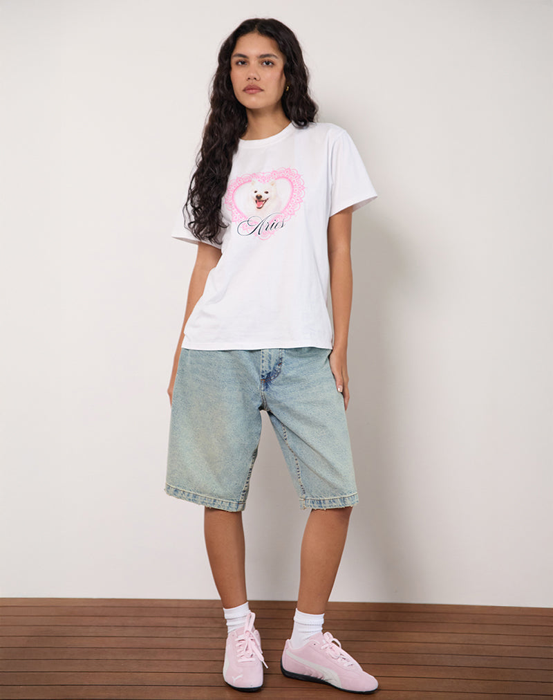 Oversized Basic T-shirt in Wit met Ram Motel Pet Print