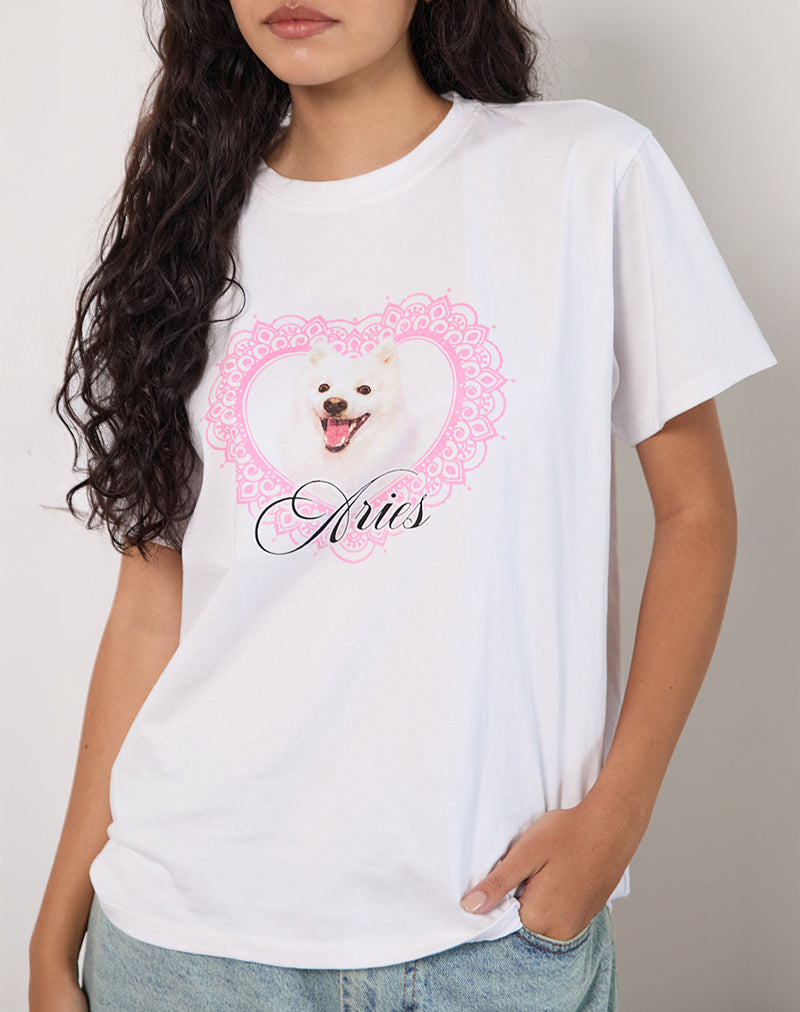Afbeelding van Oversize Basic T-shirt in Wit met Ram Motel Pet Print