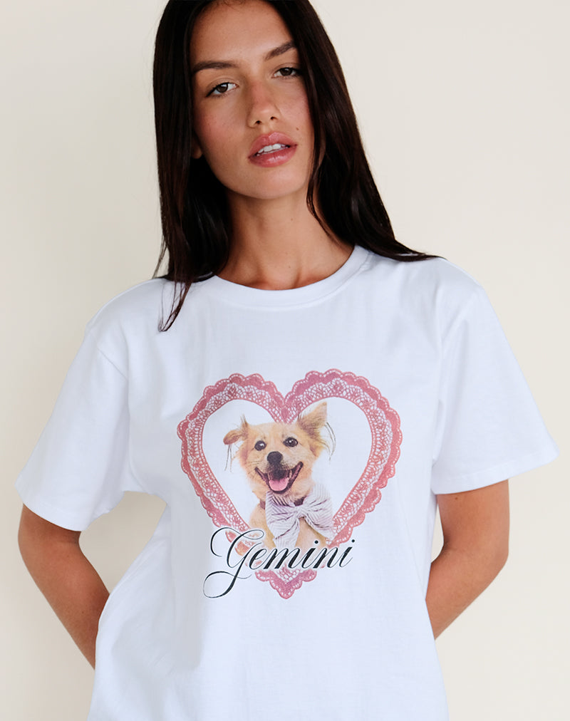 Oversized Basic T-shirt in wit met Gemini Motel Pet-opdruk