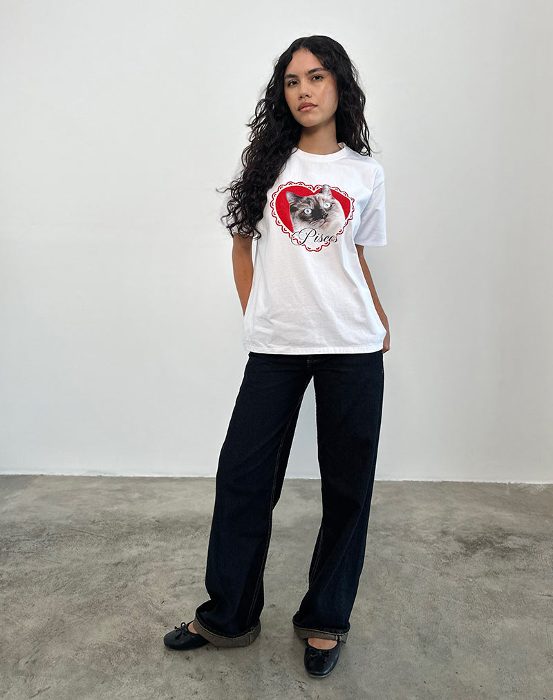 Afbeelding van Oversized Basic T-shirt in Wit met Vissen Motel Pet