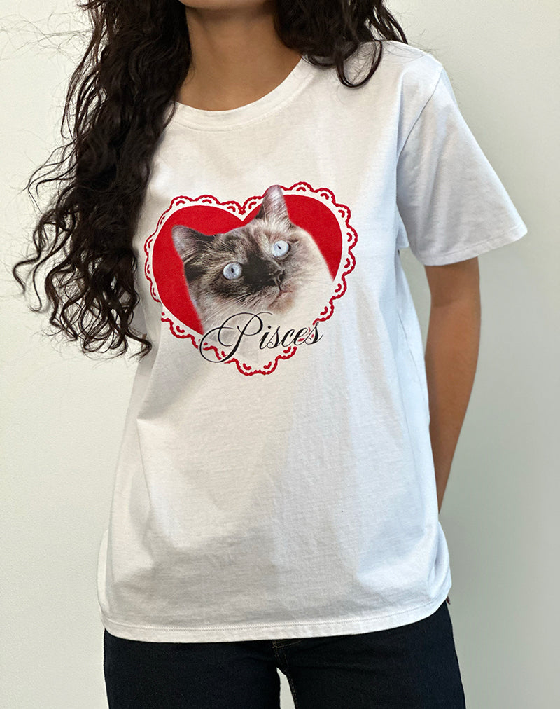 Oversized Basic T-shirt in Wit met Vissen Motel Huisdier
