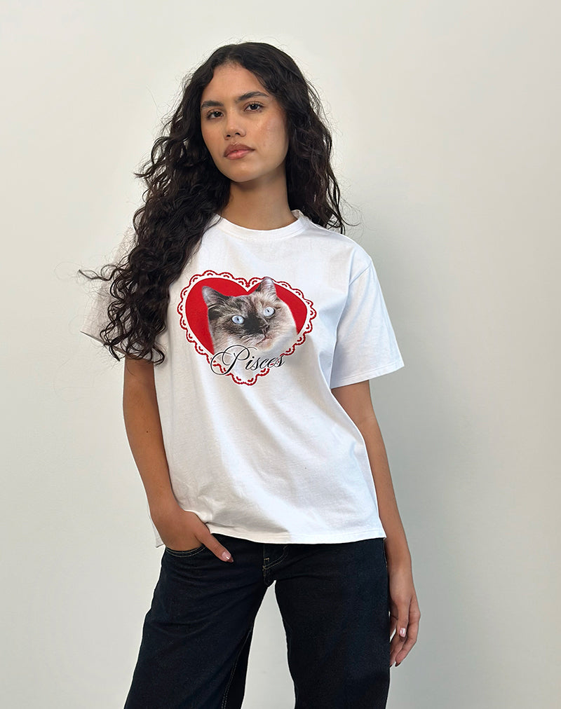 Oversized Basic T-shirt in Wit met Vissen Motel Huisdier