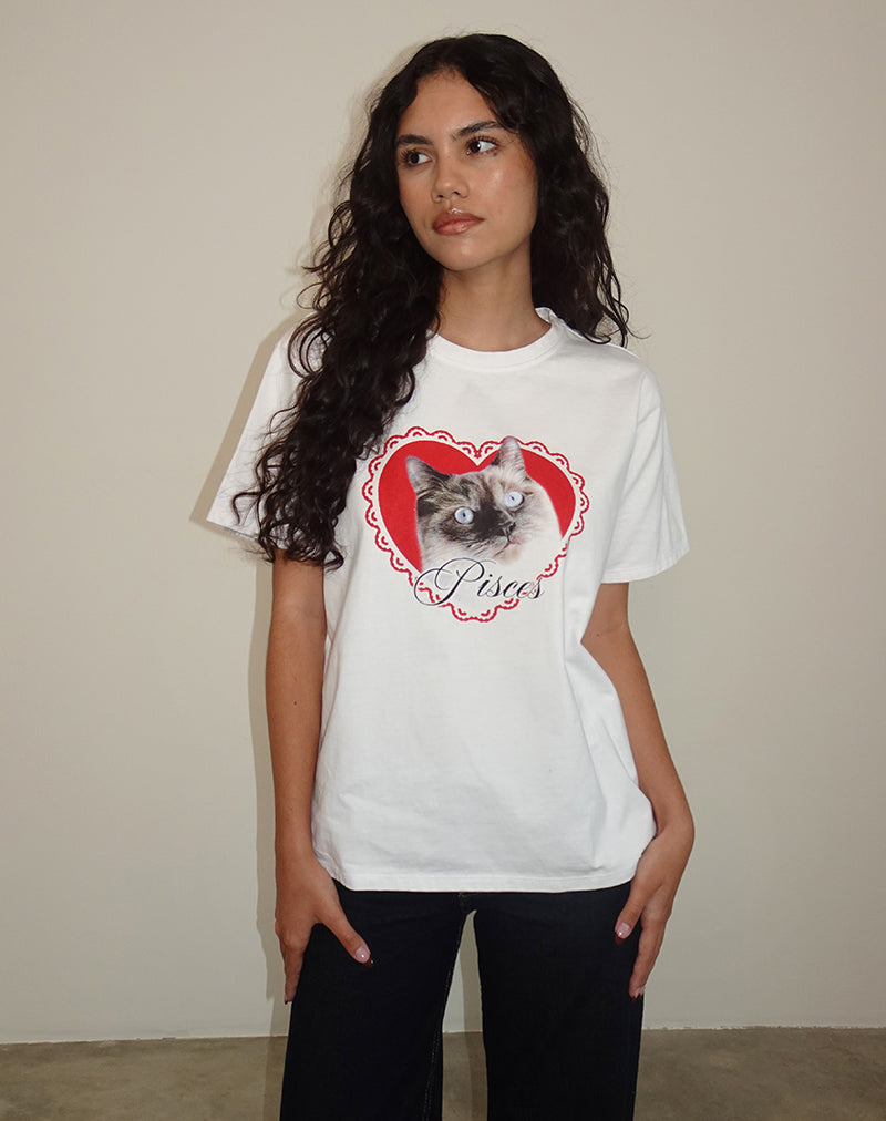 Afbeelding van Oversized Basic T-shirt in Wit met Vissen Motel Pet