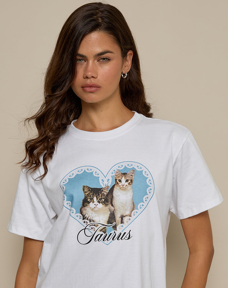 Oversized Basic T-shirt in wit met Taurus Motel Pet-opdruk