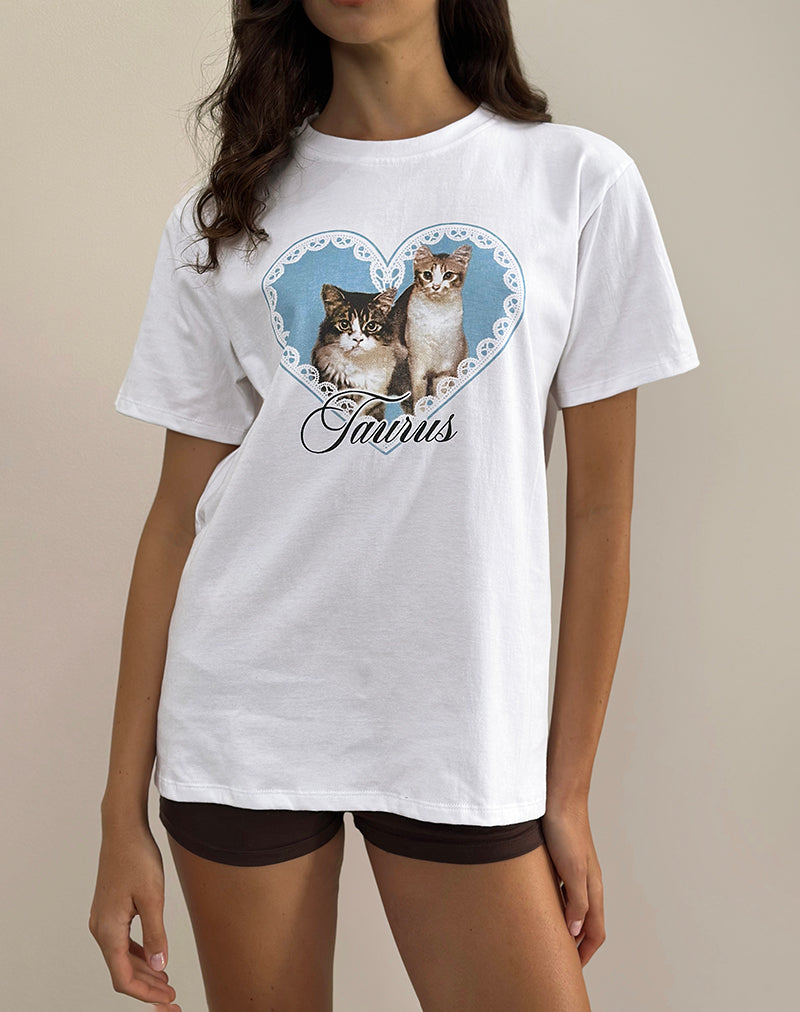 Oversized Basic T-shirt in wit met Taurus Motel Pet-opdruk