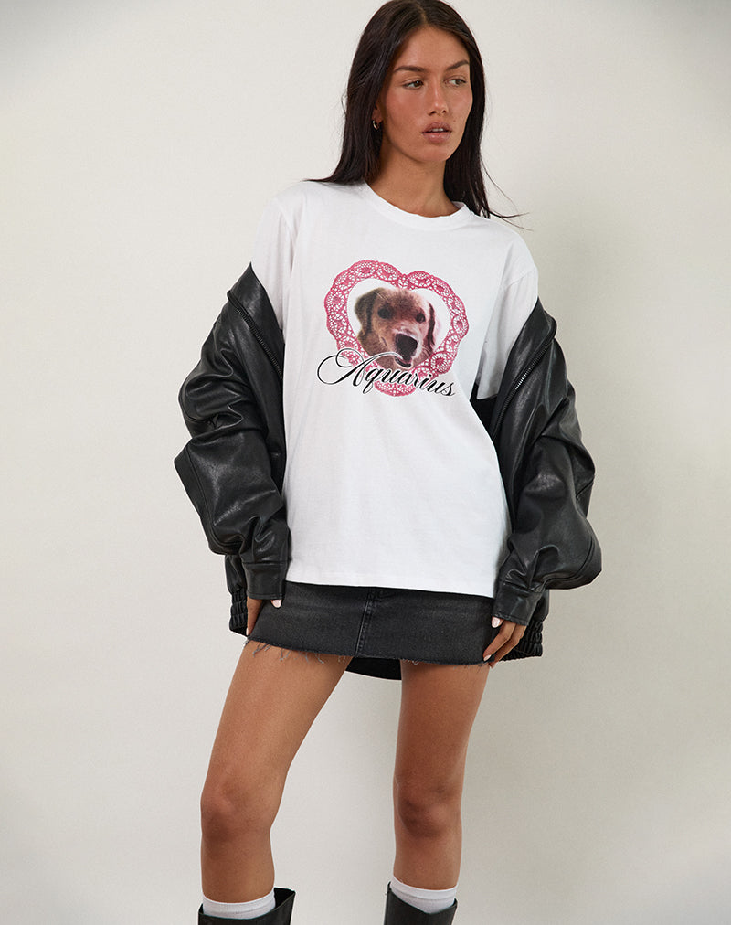 Oversized Basic T-shirt in Wit met Waterman Hond Afbeelding