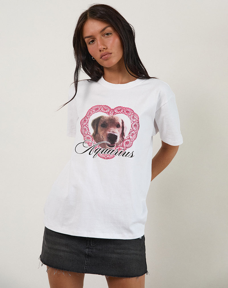 Afbeelding van Oversized Basic T-shirt in Wit met Waterman Hond Afbeelding