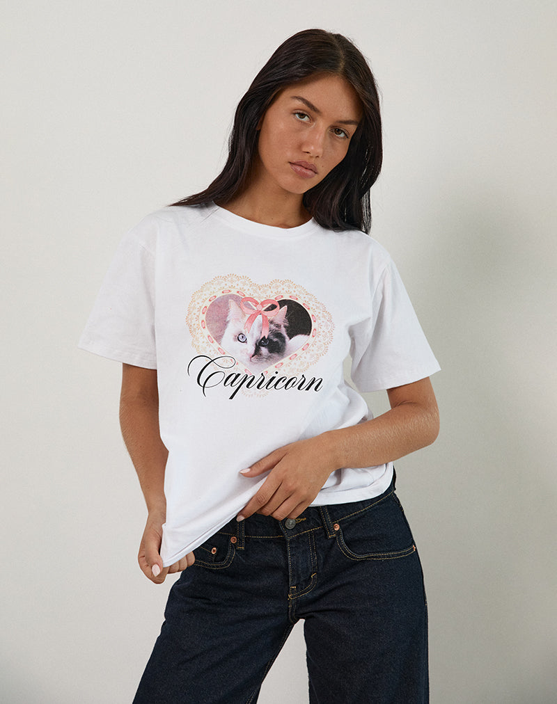 Oversized Basic T-shirt in wit met opdruk Capricorn Motel Pet