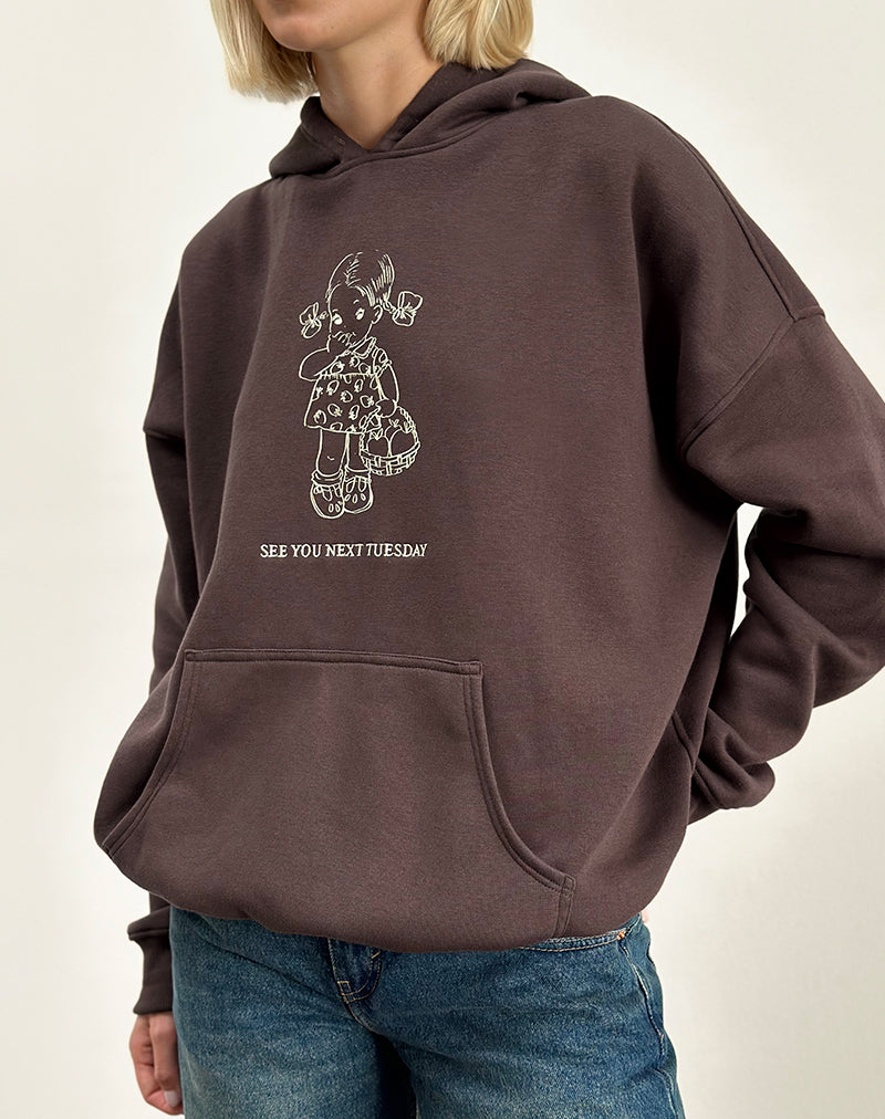 Hoodie oversized in diep mahonie met See You Next Tuesday print