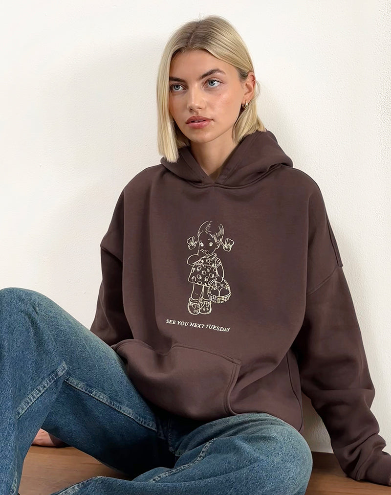 Hoodie oversized in diep mahonie met See You Next Tuesday print