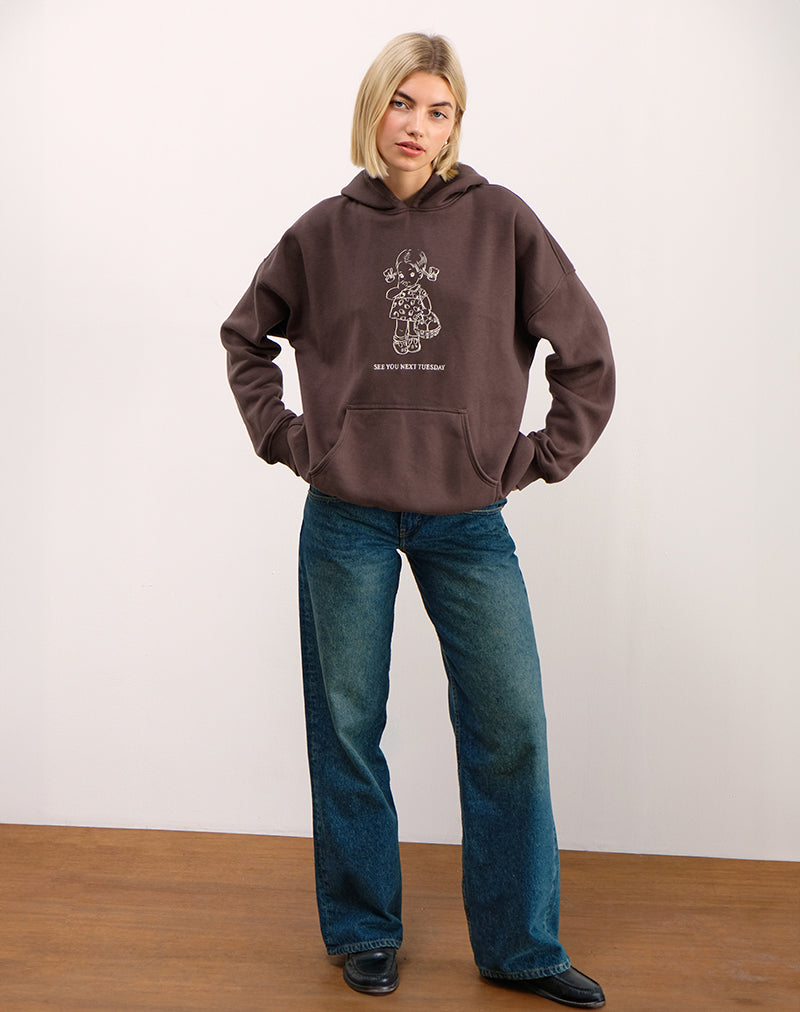 Afbeelding van Oversize Hoodie in Diep Mahonie met See You Next Tuesday Print
