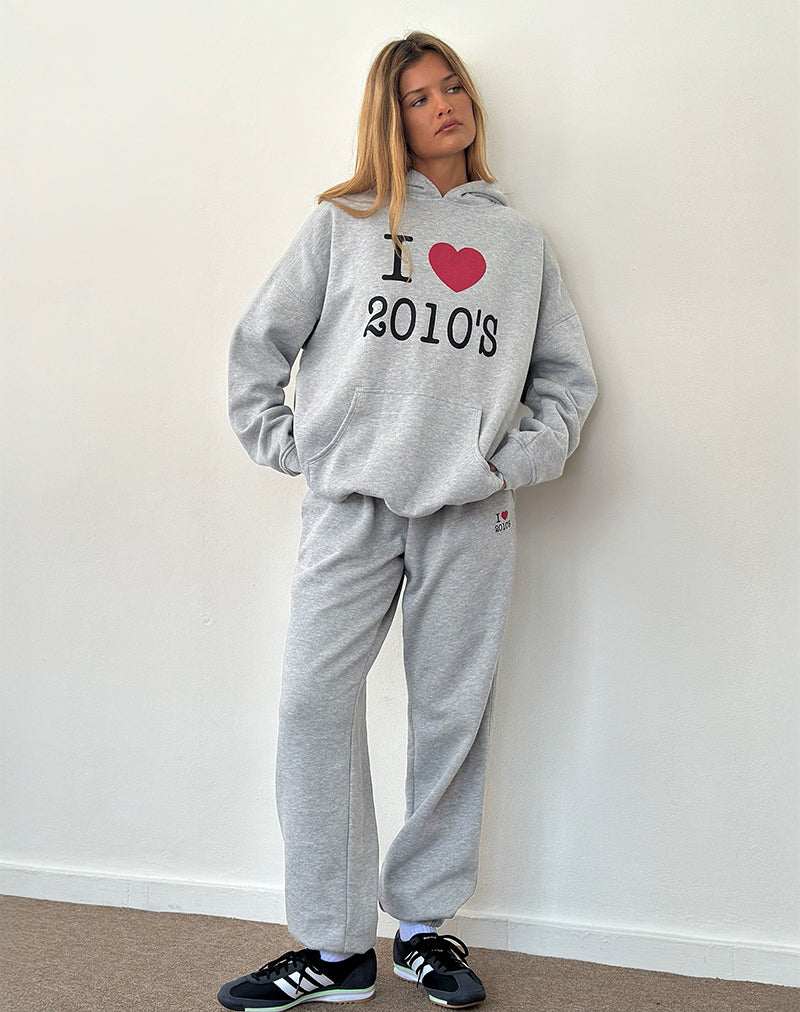Afbeelding van Emiko Oversized Joggers in Grijs Marl met I Love 2010's Print