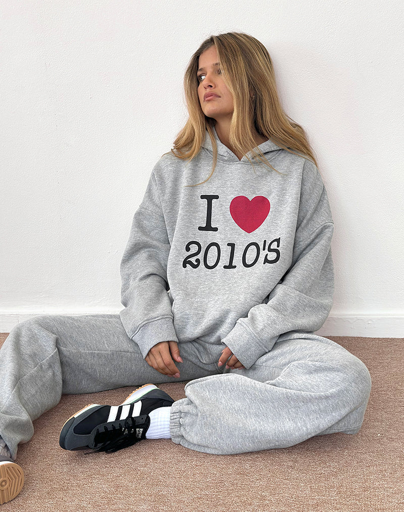 Afbeelding van Oversized Hoodie in Grijs Marl met I Love 2010's Print