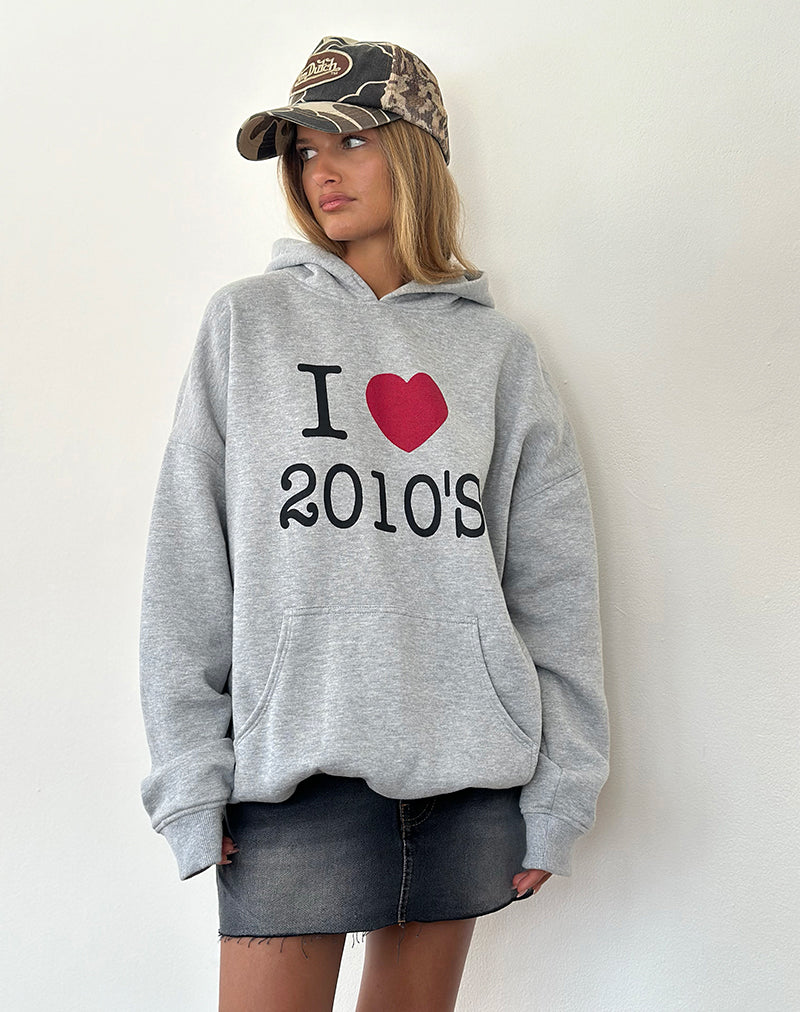 Oversized Hoodie in Grijs Marl met I Love 2010's print