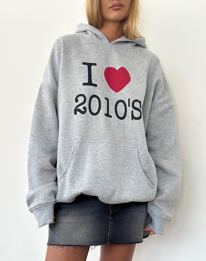 Afbeelding van Oversized Hoodie in Grijs Marl met I Love 2010's Print